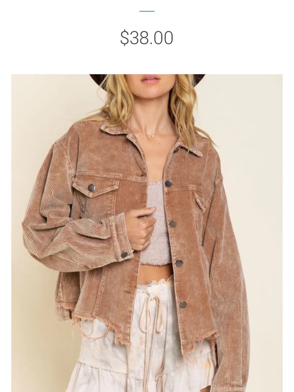 Sz L POL Corduroy Distressed boho Jacket - Taupe Brown